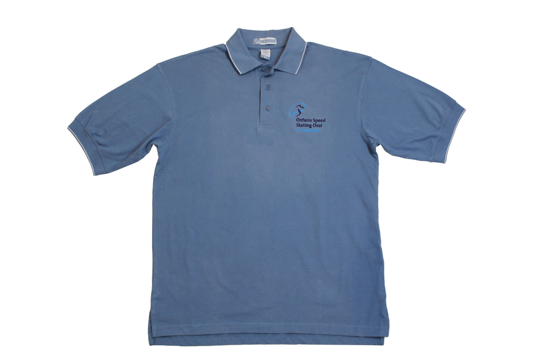 Men's Jersey Polo with Pencil Strip and Blue Logo